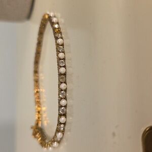 Vintage Gold-Plated Sterling Silver Bracelet Faux Pearls & CZ Accents 925 Clasp
